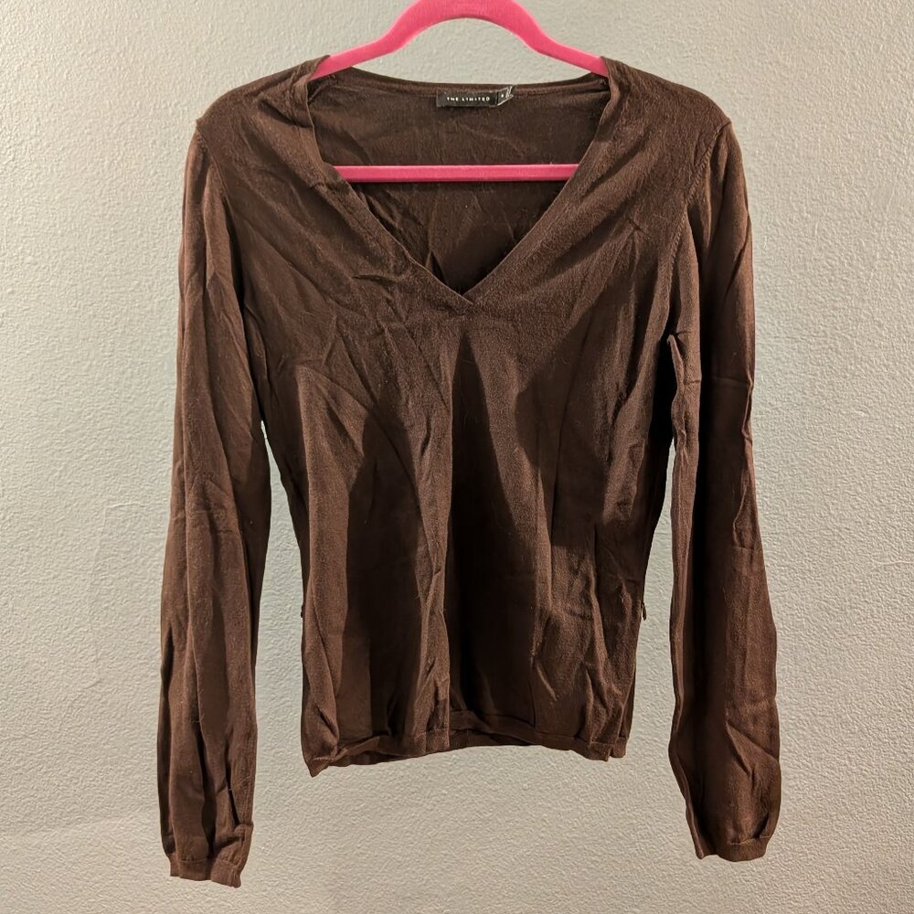 The Limited Women's Longsleeve Dark Brown V-Neck Sweater Sz M